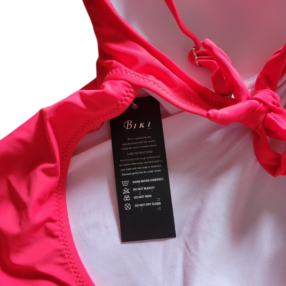 Classic Red One-Piece Swimsuit with Teal Ruffle Detail - Picture 3 of 7